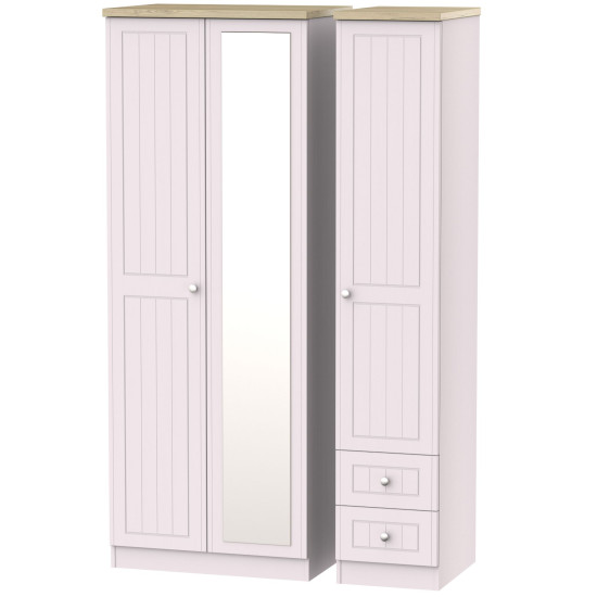 Venice Tall Triple Mirrored 2 Small Drawer Wardrobe